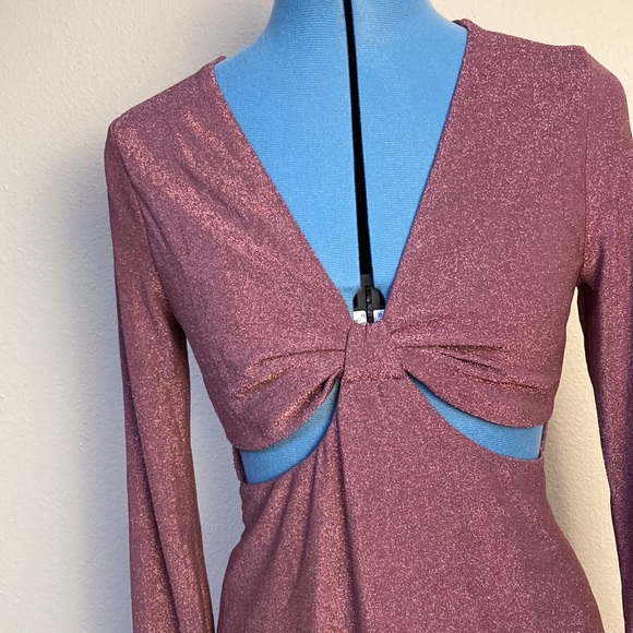 Woman’s Sparkly Dress Vibrant Purple Wild Fable Cut Outs Long Sleeve - Picture 3 of 7